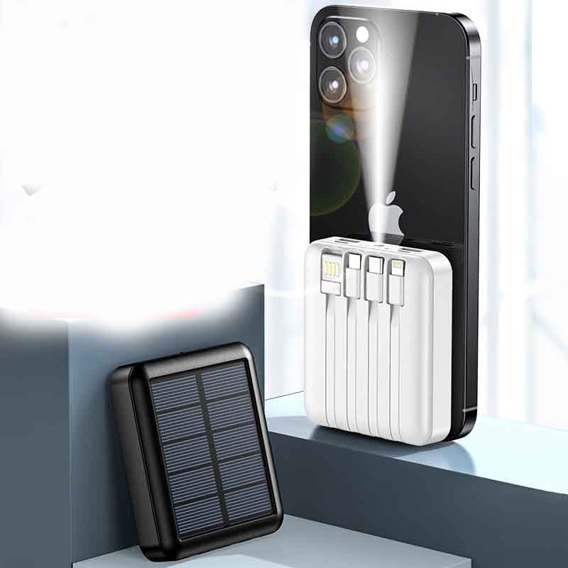 Solar Power Bank with Attached Charging Cable