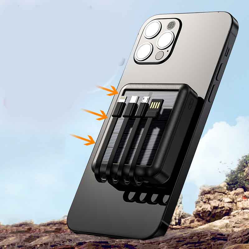 Solar Power Bank with Attached Charging Cable