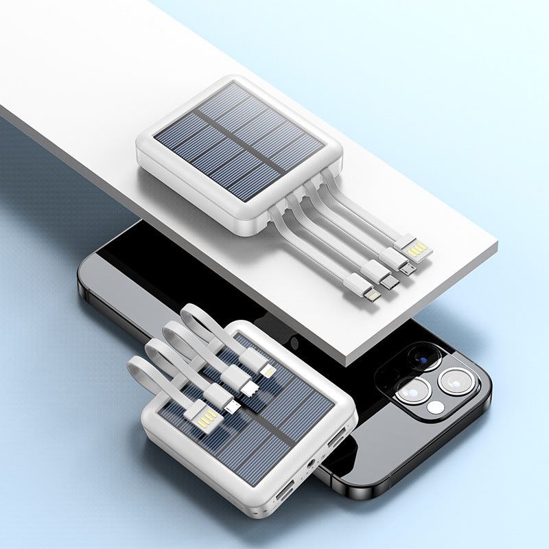 Solar Power Bank with Attached Charging Cable